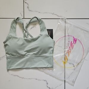 Peachy Athletic Sage Green Strappy Sports Bra Size Small NWT